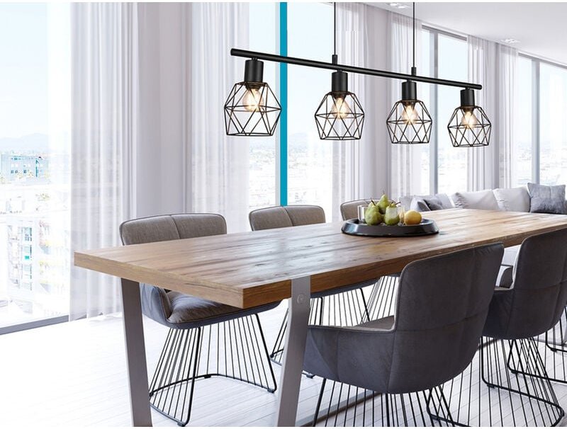 Pendelleuchte narda Industrial 4-flammig Schwarz Metall, Breite 75cm