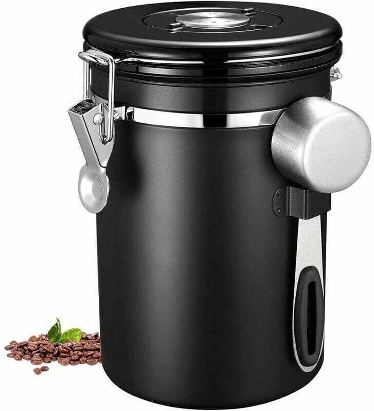 Tigrezy Vorratsdose, luftdichter Edelstahl-Küchenbehälter mit Datumsanzeige und Messlöffel für Kaffeepulver, Bohnen, Meh...