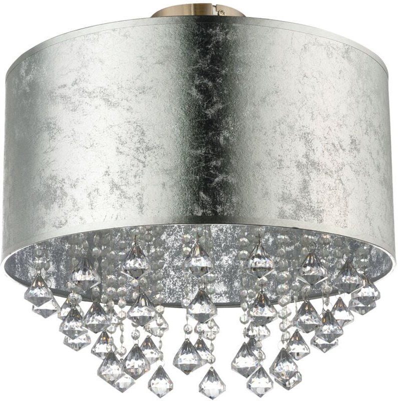 LED Deckenlampe dimmbar mit Fernbedienung Blattsilber Wohnzimmerlampe Kristalle Deckenleuchte rund, RGB Farbwechsel, Met...