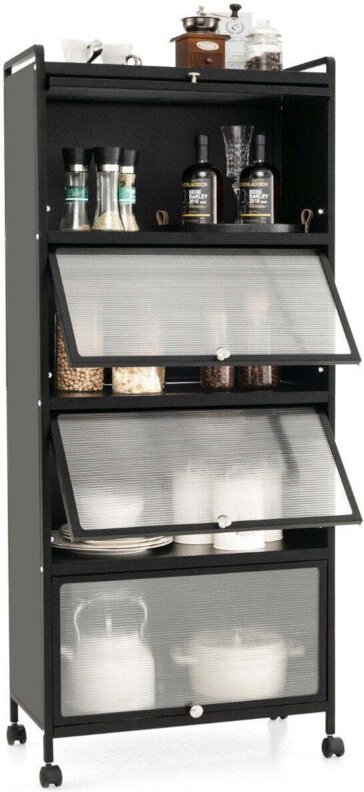 Kuchenregal mit rollen mobiler mikrowellenstander mit aufklappbaren pc turen 60 x 32 x 154 cm schwarz