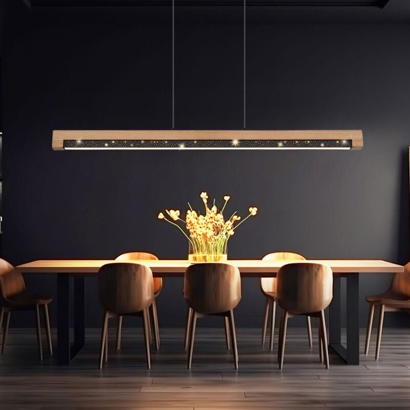 Pendelleuchte Hängeleuchte Holzlampe Esstischleuchte Wohnzimmerlampe Küchenleuchte, Metall Alu Holz Kunststoff schwarz b...