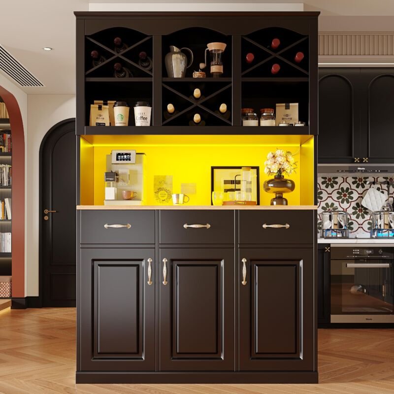 Hochwertiger Küchenschrank 120x40x180cm,elegantes Küchenbuffet mit LED-Beleuchtung,Mehrzweckmöbel,3 Türen und 3 Schublad...