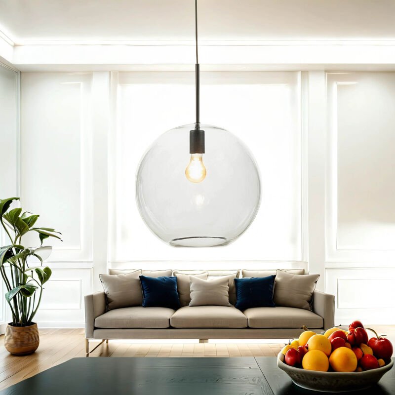 Licht-erlebnisse - Pendelleuchte Glas ø 36 cm Kugelschirm höhenverstellbar Esstisch Küche Hängelampe