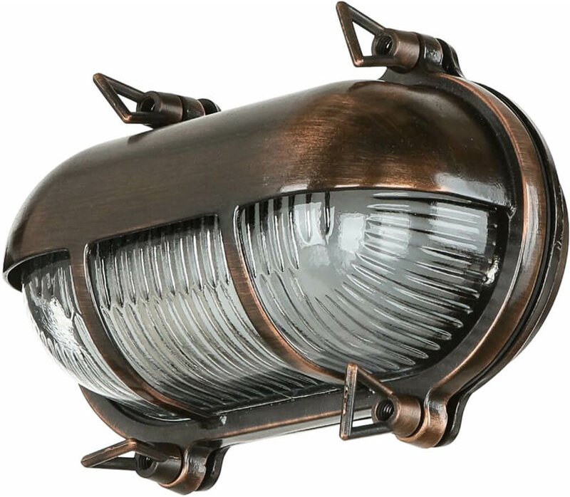 Licht-erlebnisse - Außenlampe Messing Riffelglas Maritim IP64 b: 21 cm h: 13 cm E27 in Kupfer antik Wandleuchte Haus Gar...