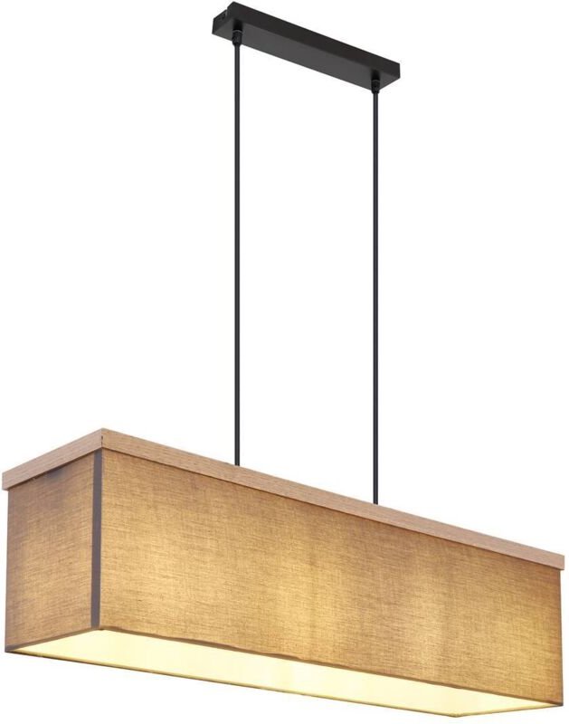 Pendelleuchte ossi mit Stoff Lampenschirm und Holzoptik, Breite 80cm