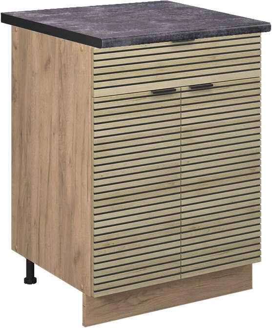 Schubunterschrank Fame-Line, Eiche Paneel, 60 cm mit Schublade, ap Anthrazit Vicco