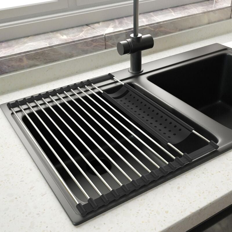 Ersandy - Edelstahl-Geschirrabtropfgestell für die Küche, zusammenklappbar und abnehmbar, Edelstahl-Walzentrockner für d...