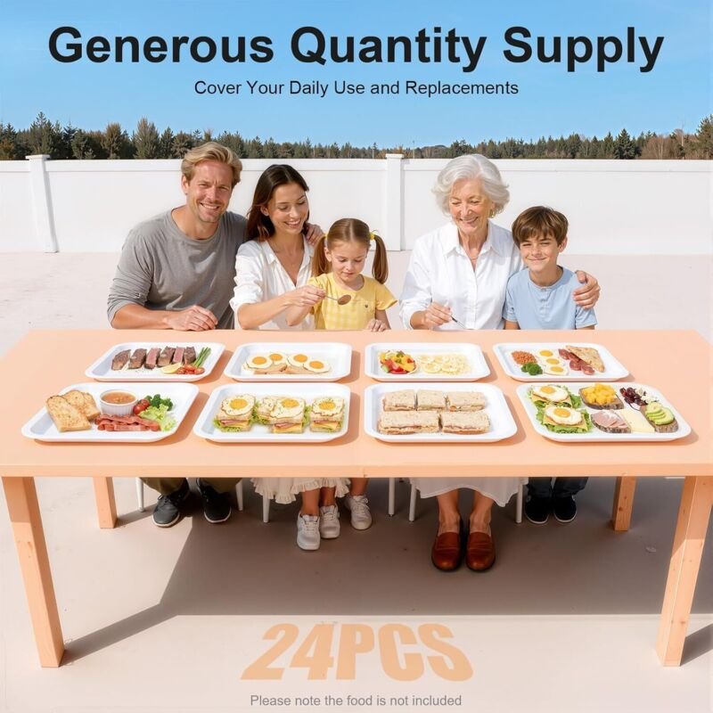24 Stück Serviertabletts, Stapelbar Fast-Food Tabletts, Spülmaschinenfest & Anti-Rutsch, für Restaurant, Café, Kantine, ...