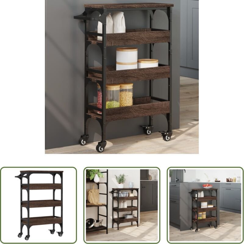 vidaXL Stahlrahmen - Küchenwagen Braun Eichen-Optik 53x20x76 cm Holzwerkstoff