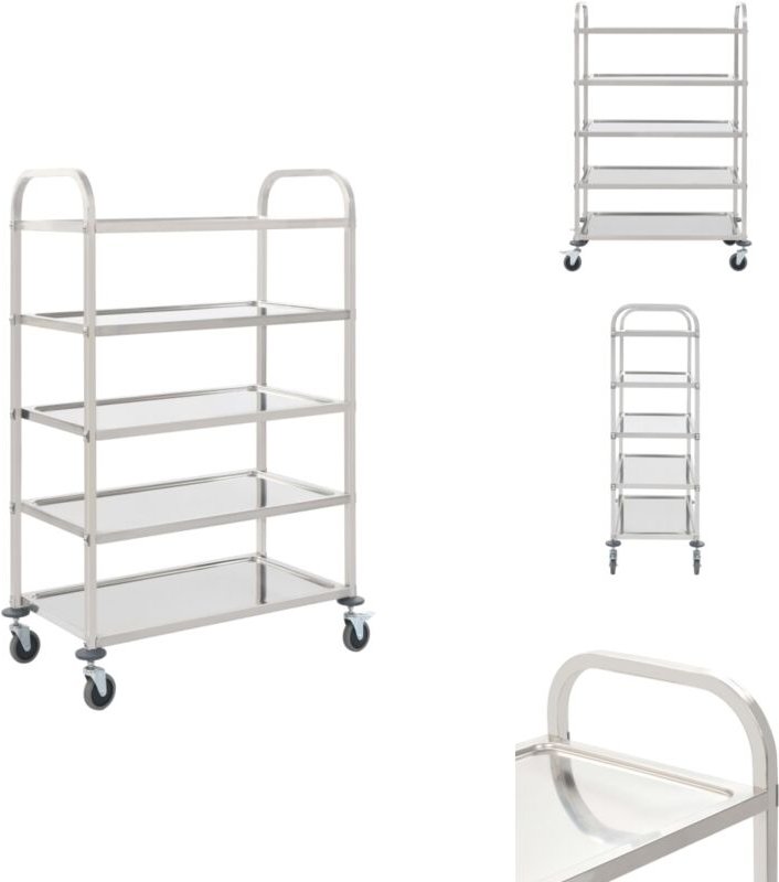 5-Stufiger Servierwagen 107 x 55 x 147 cm Edelstahl - Küchenwagen - Servierwagen - Edelstahl - Rollwagen - Mobiliar
