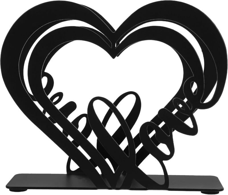CCYKXA Schwarzer, herzförmiger Serviettenhalter aus Eisen, freistehender Taschentuchspender, dekoratives Tischaccessoire...