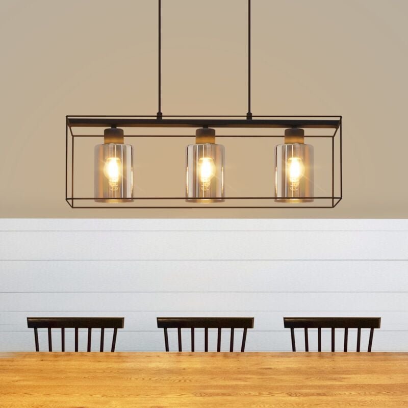 Thumbnail - Gbly - Vintage Hängelampe Schwarz Esszimmerlampe - 3 Flammig Pendelleuchte Höhenverstellbar Esstischlampe Hängend Glas E...