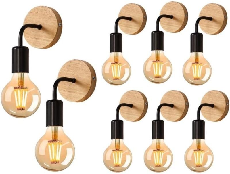 Comely - 8 Stück Vintage-Wandleuchten aus Holz, industrielle E27-Innenwandlampen für Schlafzimmer, Wohnzimmer, Treppenha...