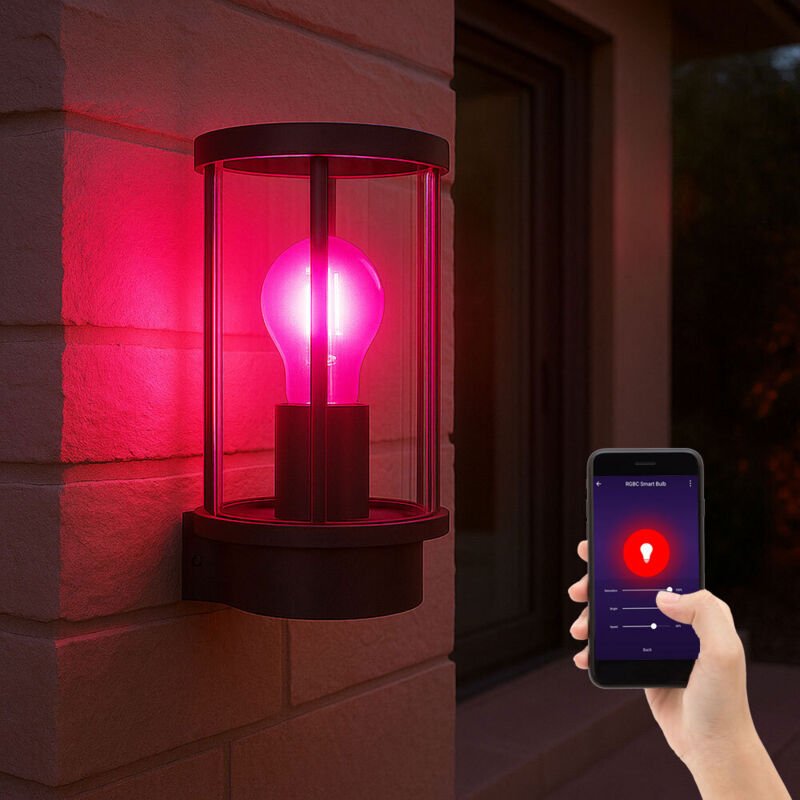 Thumbnail - Smart Home Außenwandleuchte Edelstahl schwarz Haustürlampe Fassadenlampe cct dimmbar, Glas rauch, 1x rgb led 5W 470Lm wa...