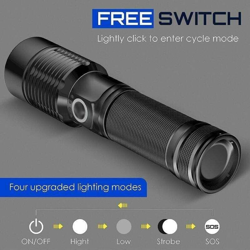 Extrem leistungsstarke LED-Taschenlampe – 3000 Lumen, wiederaufladbare taktische Taschenlampe S6000, USB-aufladbar, 4 Mo...