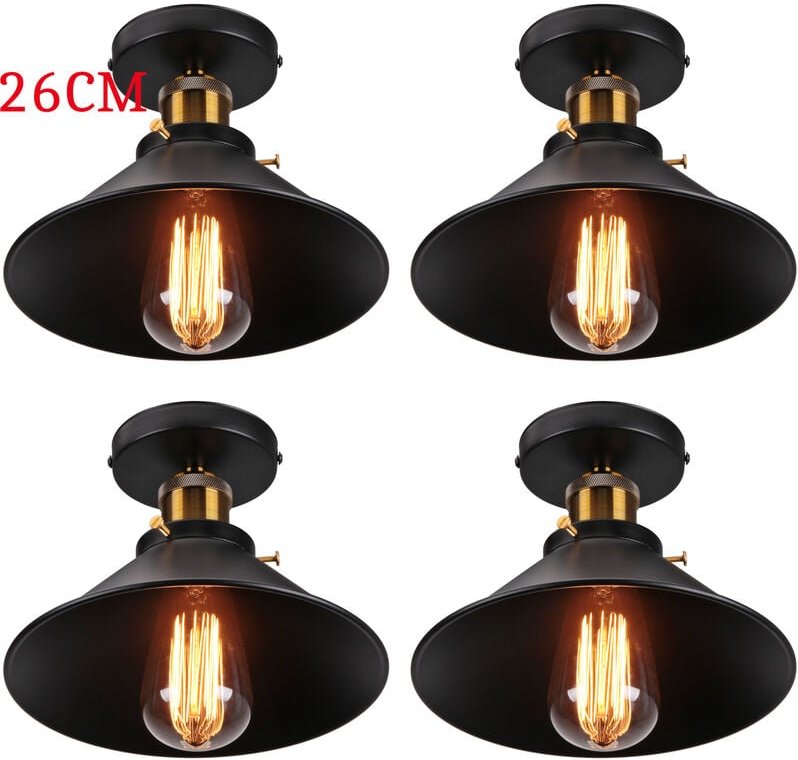 Axhup - Deckenleuchte Vintage Retro Deckenlampe Industriell Eisen Lampenschirm Hutform 26cm Schwarz 4PCS