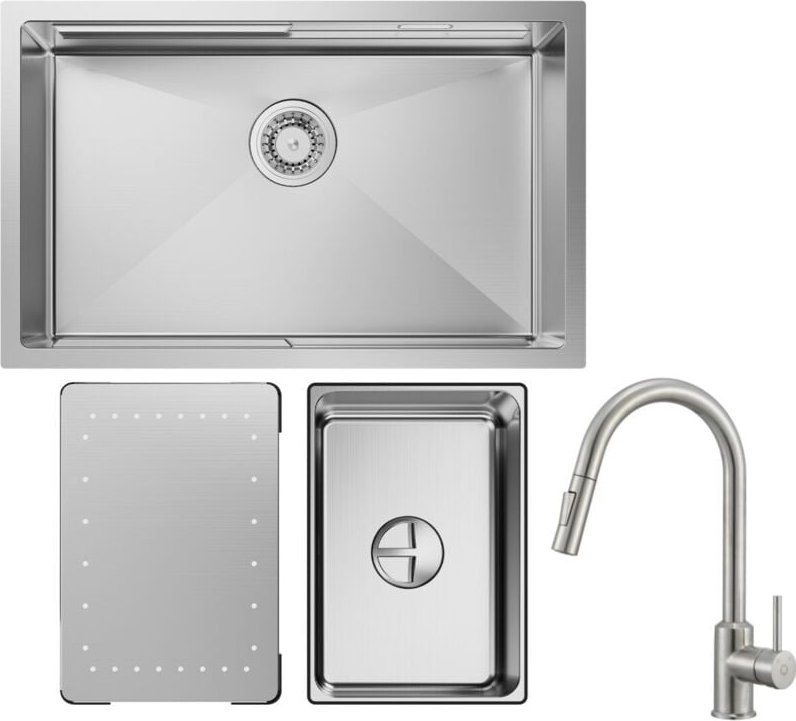 Edelstahlspüle 70 x 44 cm Küchenspüle Unterbauwaschbecken gebürstete + 40.4cm Küchenarmatur ausziehbarer Küchenarmatur -...