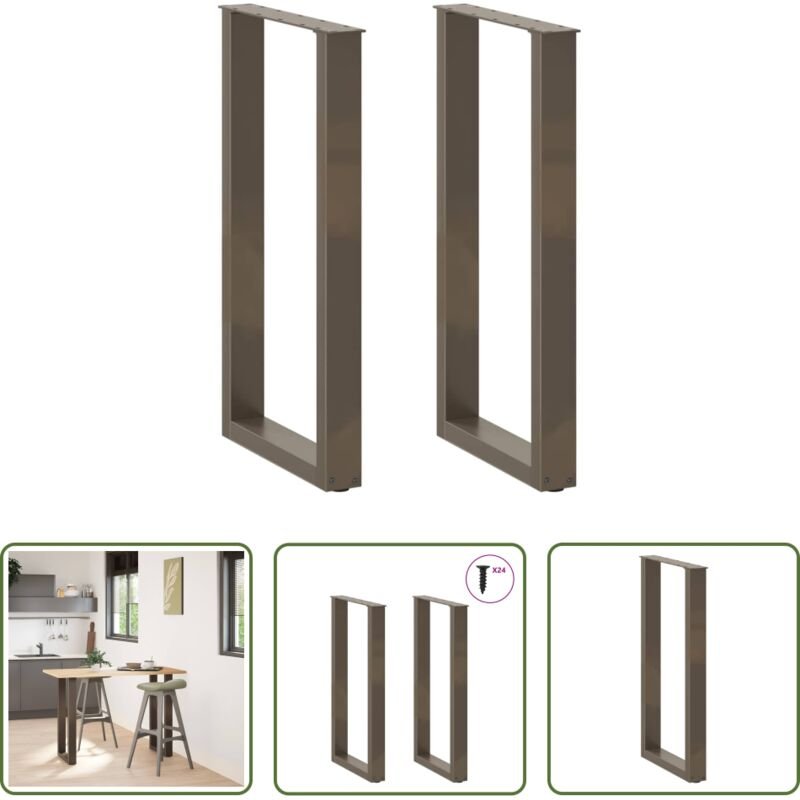 vidaXL Naturstahl - Bartischbeine U-Form 2 Stk. Naturstahl 50x(90-91) cm Stahl