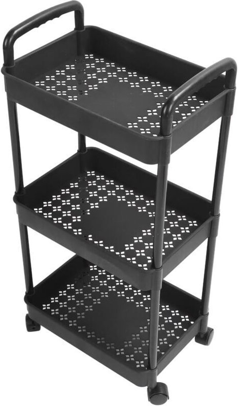 Küchenwagen, großes Fassungsvermögen, schwarzer Kunststoff-Aufbewahrungswagen mit Rollen, 3-stöckiger Servierwagen, einf...