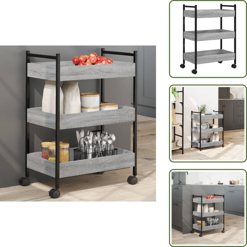 The Living Store Küchenwagen Grau Sonoma 50x30x70 cm Holzwerkstoff - Holzwerkstoff