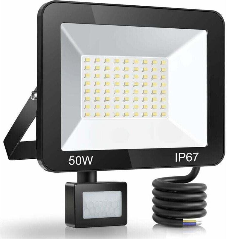 50-W-LED-Außenstrahler mit Bewegungsmelder, IP67 wasserdicht, 5000 lm, 7000 K Kaltweiß für Garten, Terrasse, Eingang