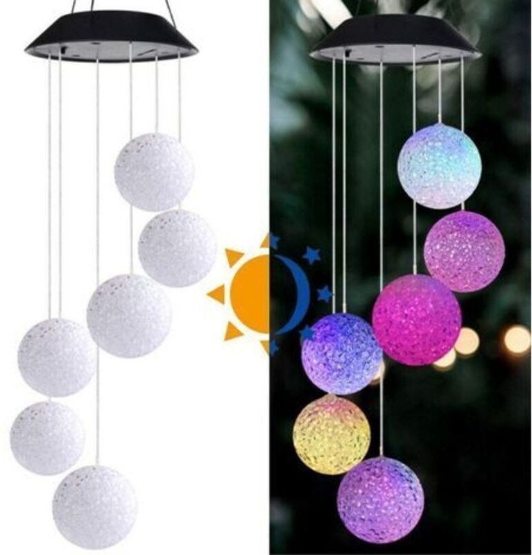 Solar-Windspiel mit LED-Beleuchtung, Solar-Windspiel mit wechselnden Farben für Garten, Terrasse, Veranda, mobile Dekora...