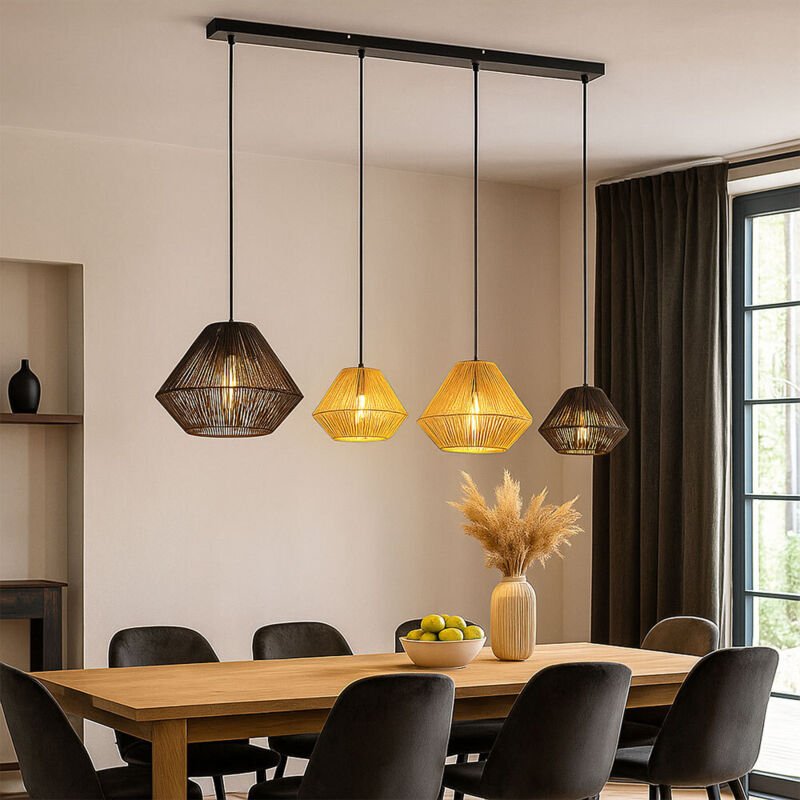 Pendelleuchte Hängelampe Deckenlampe Metall Naturseile 4-Flammig l 103 cm