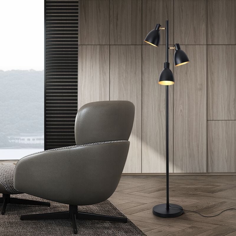 Stehlampe Witney 3-flammig Schwarz / Goldfarben [ Lux.pro