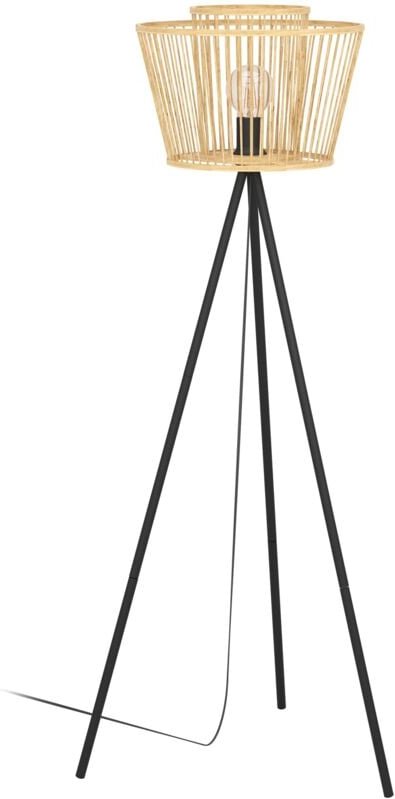 Thumbnail - Eglo - Stativ Stehleuchte Hykeham, Stehlampe aus Holz in Natur und Metall in Schwarz, Dreibein Standleuchte Boho, Bambus...