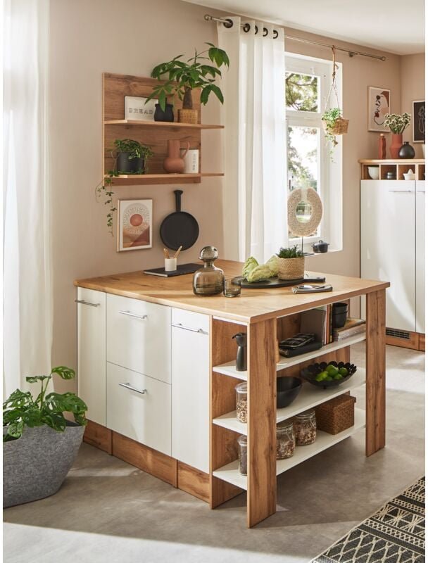 Küche Kücheninsel Hilde 150 cm mit Hängeregal Weiß Respekta