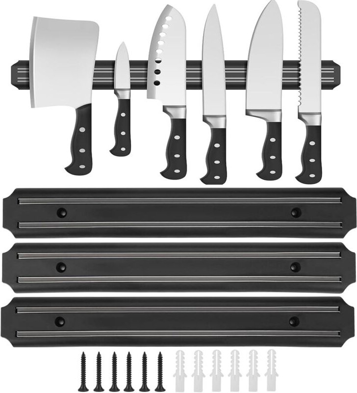 3-teiliger magnetischer Küchenmesserhalter, 33 cm lange magnetische Messerleiste mit 6 Schrauben, Wandmontage, magnetisc...