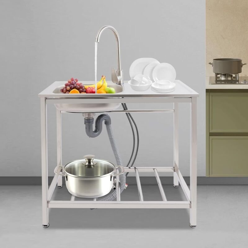 Freistehender Spültisch Edelstahl Multifunktionswaschtisch 75 40 75cm, Spülenschrank mit Spüle und Armatur Spüle mit Unt...