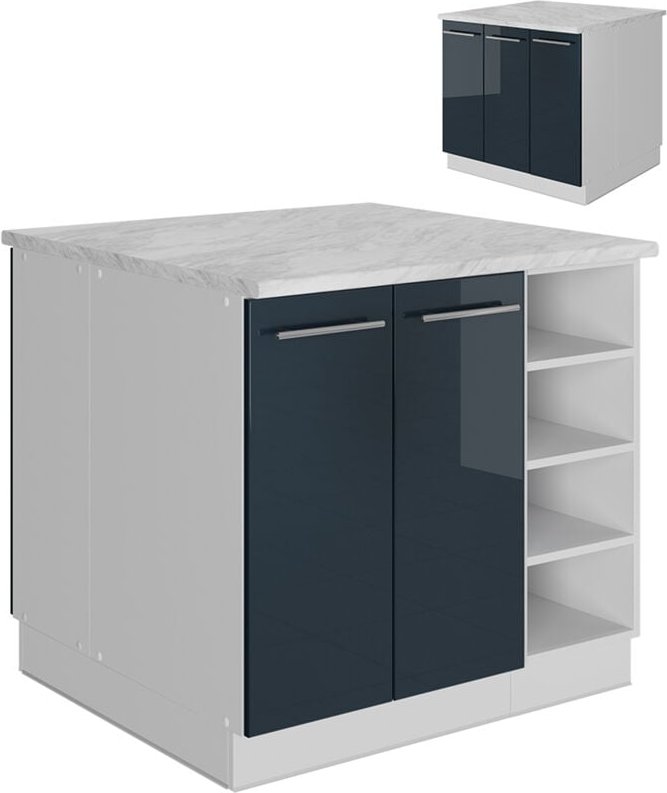 Vicco - Kücheninsel Fame-Line, Dunkelblau Hochglanz/Weiß, 90 cm ohne Arbeitsplatte
