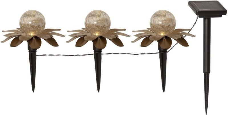 Solar Erdspieß Lilly, led, 3 Glaskugeln, Gold, Outdoor, Metall, Dekospieß, Dämmerungssensor, Warmweiß, 130 cm - Star Tra...