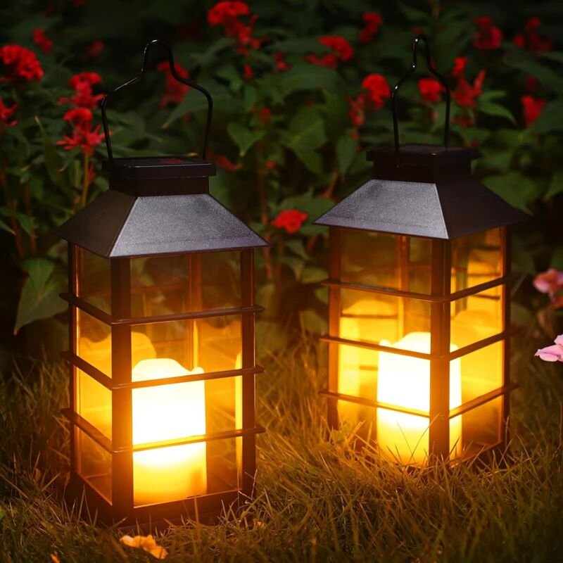 Thumbnail - 2er-Pack Solarlaterne für den Außenbereich, Solar-Gartenleuchte, IP44, wasserdicht, Vintage-Kunststoff, hängende dekorat...