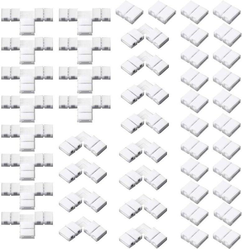 48 Stück 2-polige 8-mm-LED-Streifenverbinder, lötfreie L- und T-förmige Lichtverbinder, LED-Adapter-Lichtverlängerungsve...