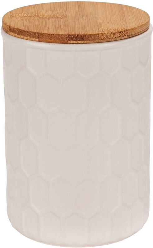Wenko - Aufbewahrungsdose Maya 0,9 l, fsc, Vorratsdose aus Keramik mit Bambus-Deckel, Weiß, Keramik weiß, Bambus braun -...