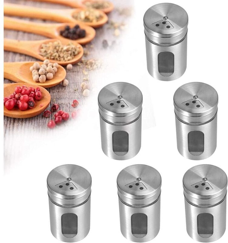 Sollbry Stück Edelstahl-Gewürzdosen, Gewürz-Organizer, Küchen-Aufbewahrungsbox mit Schwingdeckel, Aufbewahrungsgewürzdos...