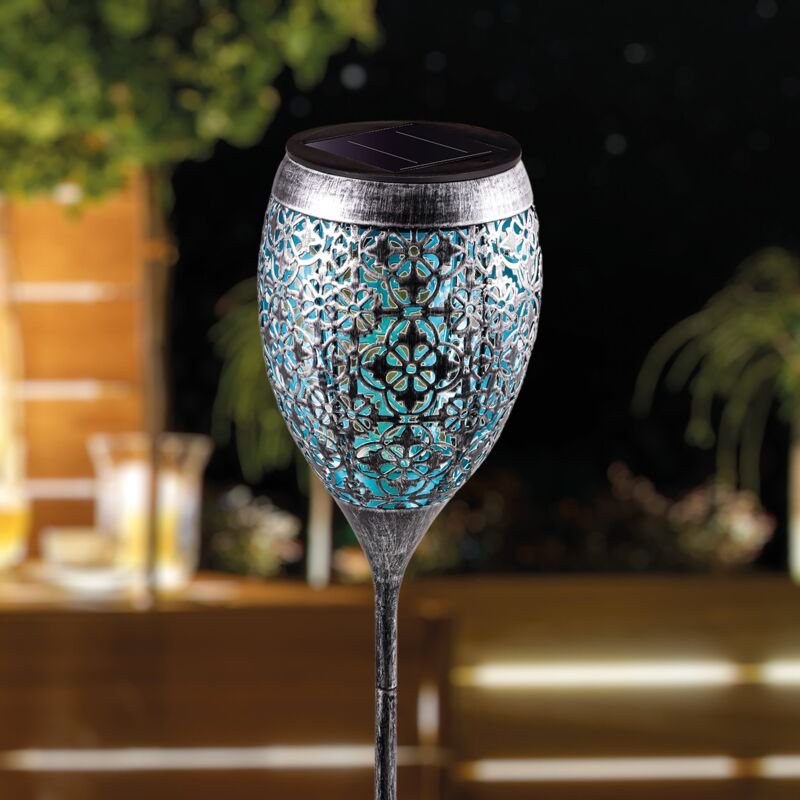 Solar-Stableuchte Gartenstecker Sindy 75 cm - silber/ türkis 102881 - Esotec