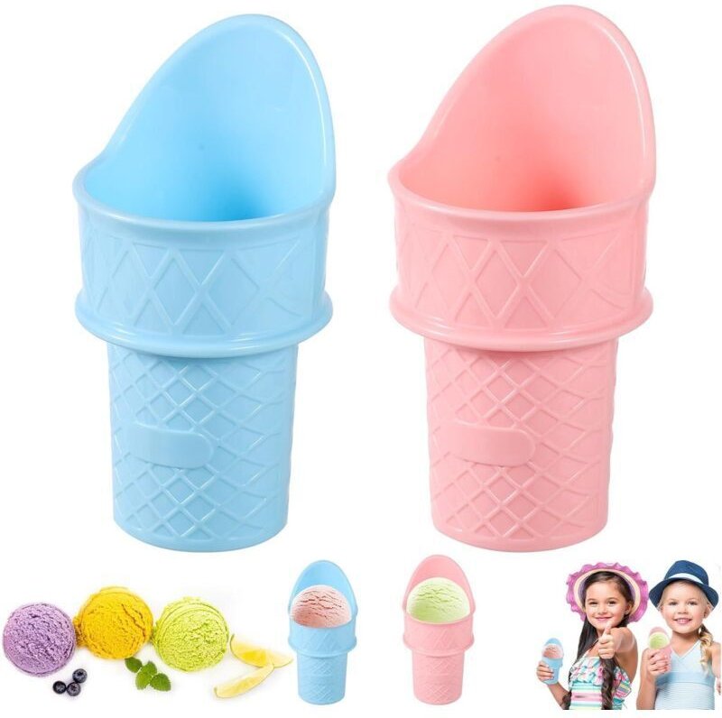 2 Eiswaffellöffel, Eiscremehalter aus Kunststoff, Mini-Eisbecher, wiederverwendbarer Servierständer für Kinder, Geburtst...