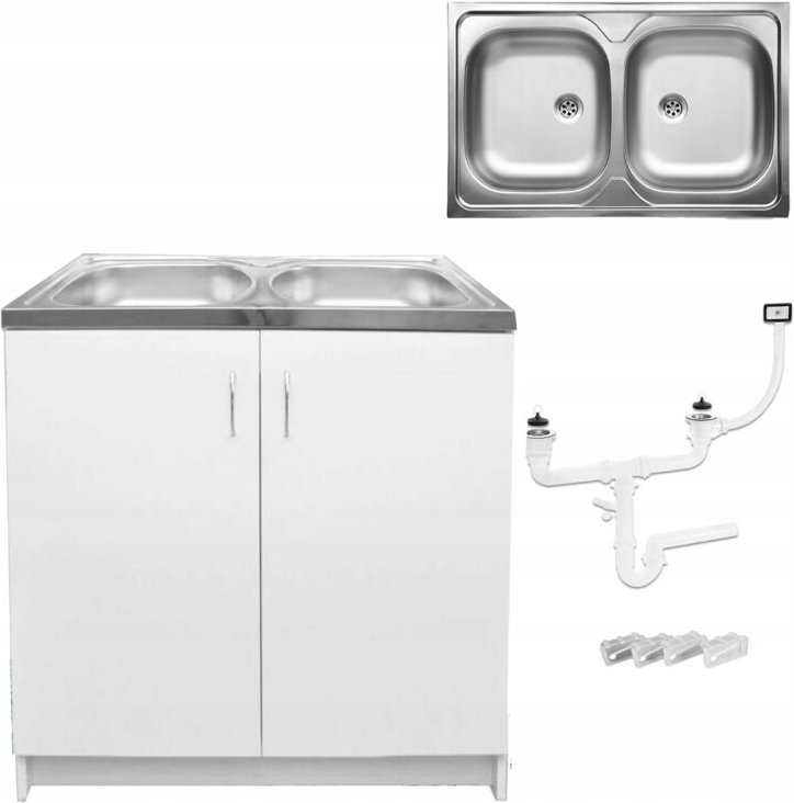 STAMAR Küchenunterschrank - 80 x 50 cm - Weiß - Praktisch und Elegant - Mit Doppelspüle