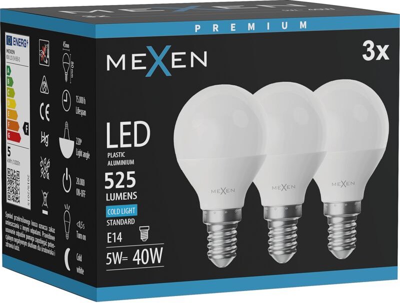 Mexen Nova 3x LED-Lampe E14, G45, 5W, Kalt - 6500K, 525 lm - L101-E14-0565-01x03