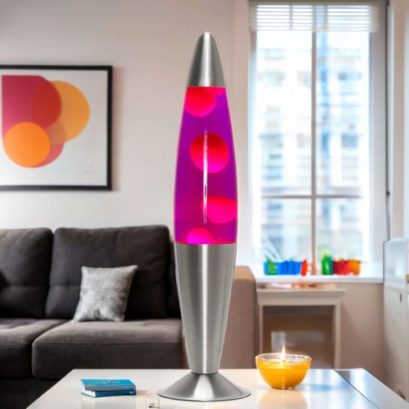 Thumbnail - Licht-erlebnisse - Lavalampe Lila Rot 42 cm hoch mit G9 Leuchtmittel Retro Lampe Tischleuchte jenny