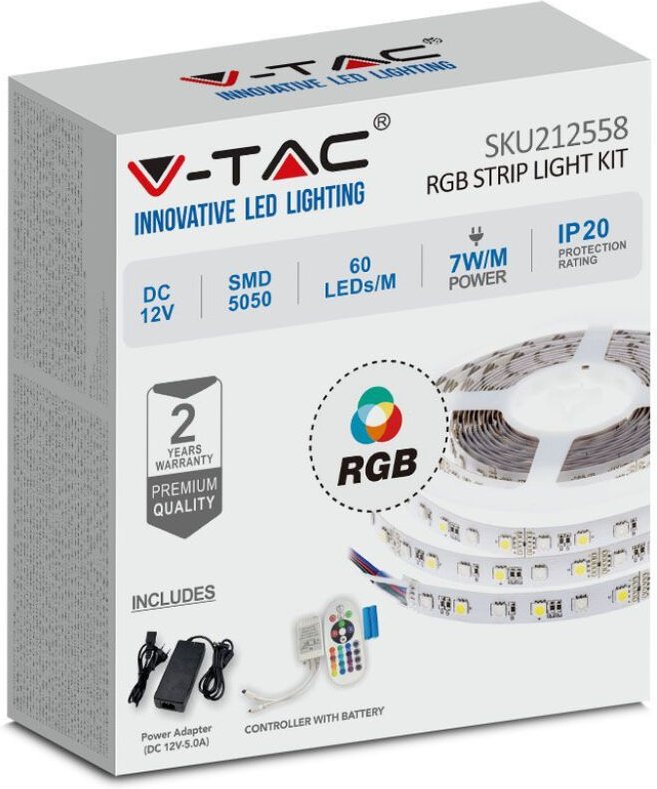Led-streifen-set 212558 vt-5050 -5 meter 12v ip20 rgb - V-tac
