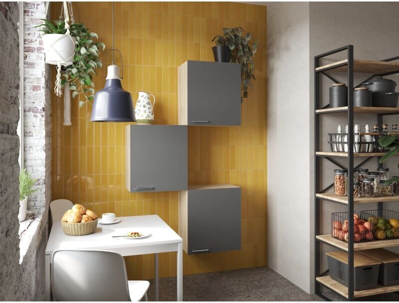 Thumbnail - Oberschrank Hängeschrank Küche 3 Stück 50 cm Eiche Sägerau Grau Merle Respekta