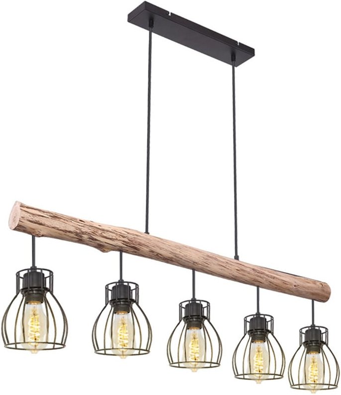 Thumbnail - Retro Decken Hänge Lampe Holz Balken Wohn Zimmer Beleuchtung Gitter Pendel Leuchte Globo 15326-5N