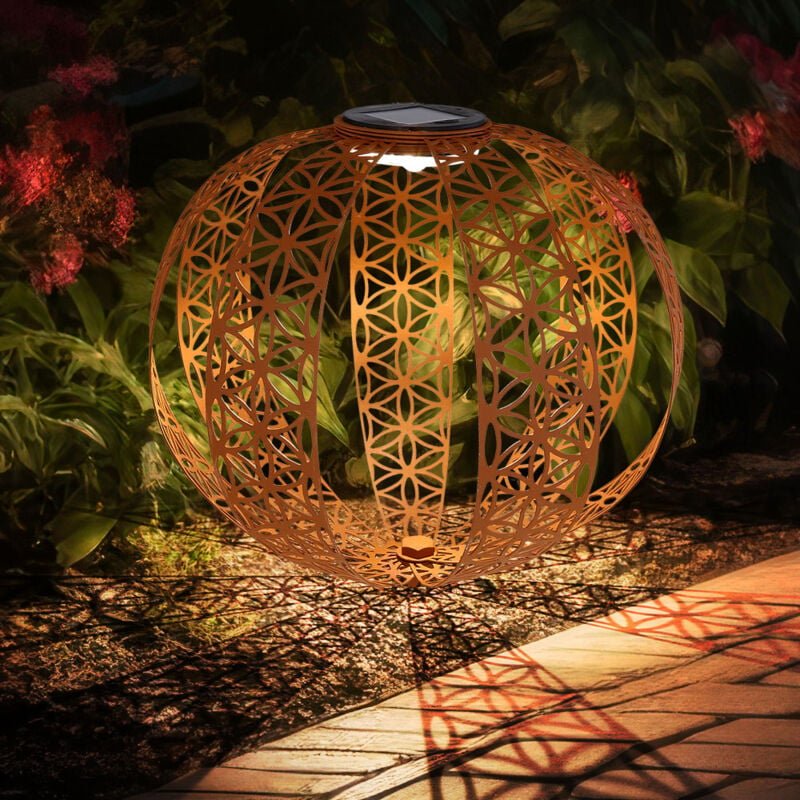 Solarkugel Rostoptik für Außen Solarleuchte rost Garten Solarlampe orientalische Kugel, mit Lichteffekt und Erdspieß, 1x...