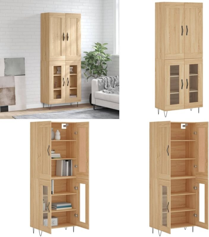 Highboard Sonoma-Eiche 69,5x34x180 cm Holzwerkstoff - Holzwerkstoff Schrank - Stauraum Schrank