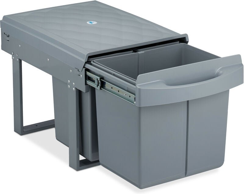 Relaxdays - Einbaumülleimer 3-fach, ausziehbar, Küchenmülleimer für Unterschrank, 15 l & 2x 8 l, 34,6 x 34 x 51,8 cm, gr...
