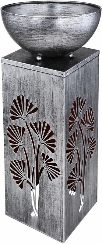 Solarlampe silber Dekosäule antik Retro Pflanzschale, Gartendeko Blumen Beleuchtung Außenlampe, Metall, 1x LED 3000K war...